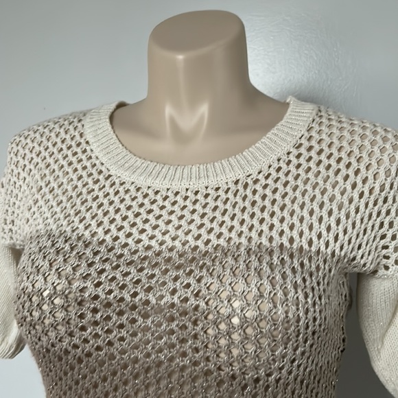 Dots Brown & Cream Knit Short Sleeved Sweater Sz L - Picture 3 of 10